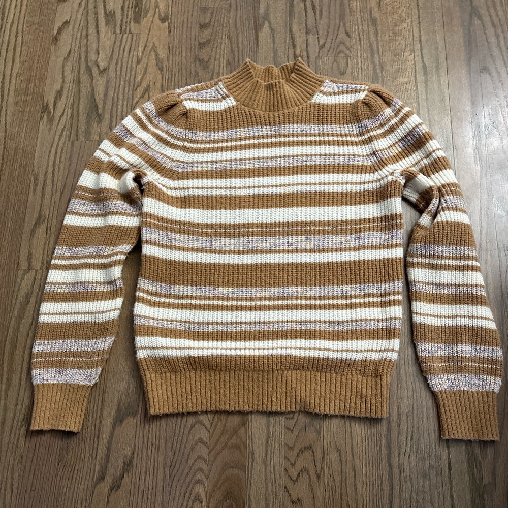 LOFT Brown and White Striped Women's Sweater ~ Super Soft!